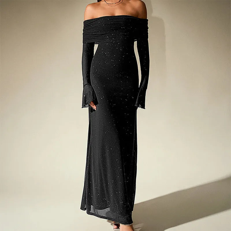 Sprinkled Strapless Long-Sleeved Maxi Dress Flowering Girl