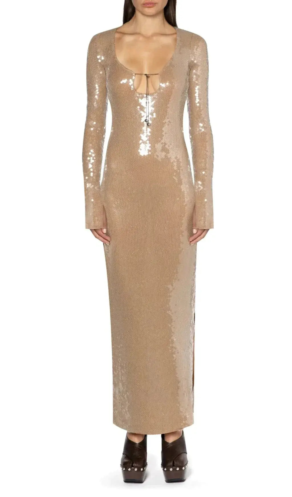Ardelle Khaki Sequin Maxi Dress Flowering Girl