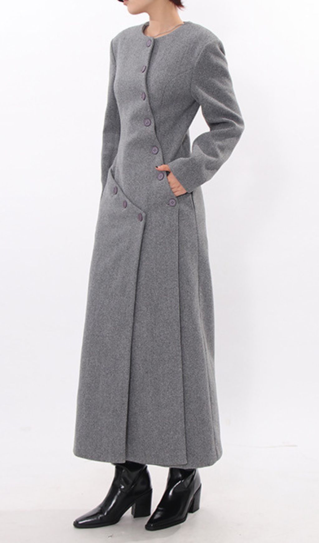 Iekika Grey Button Coat Flowering Girl