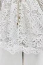 Lapel Hollow Embroidery Puff Sleeve Mini Dress In White Flowering Girl