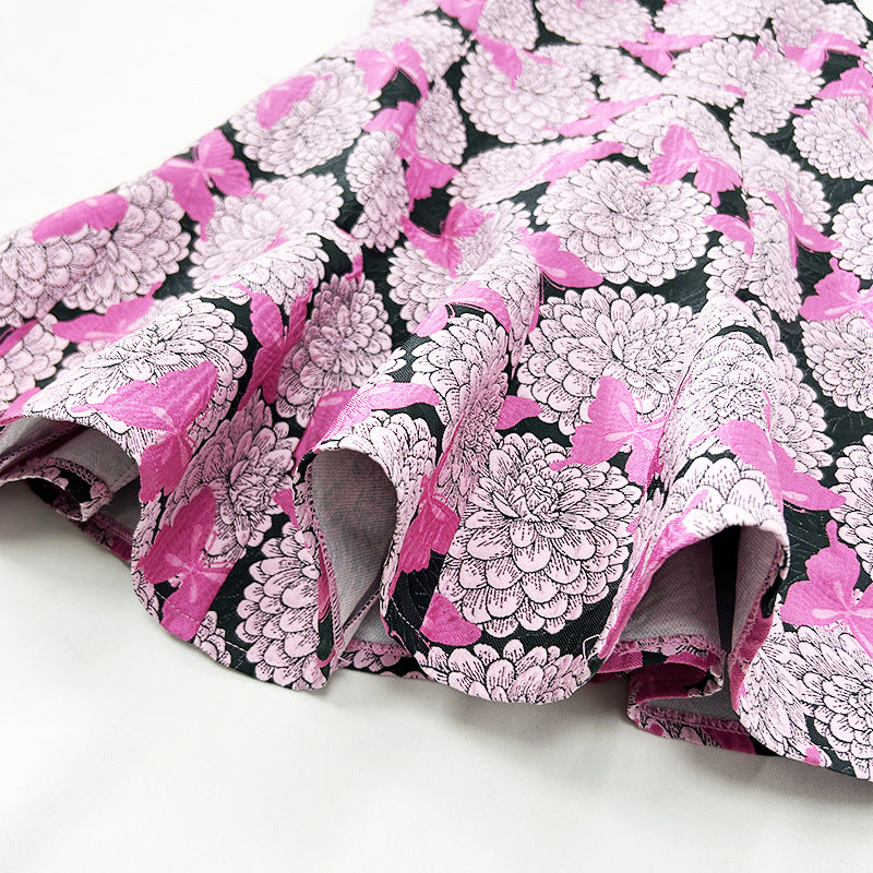 Pink Floral Butterfly Print Mini Dress Flowering Girl