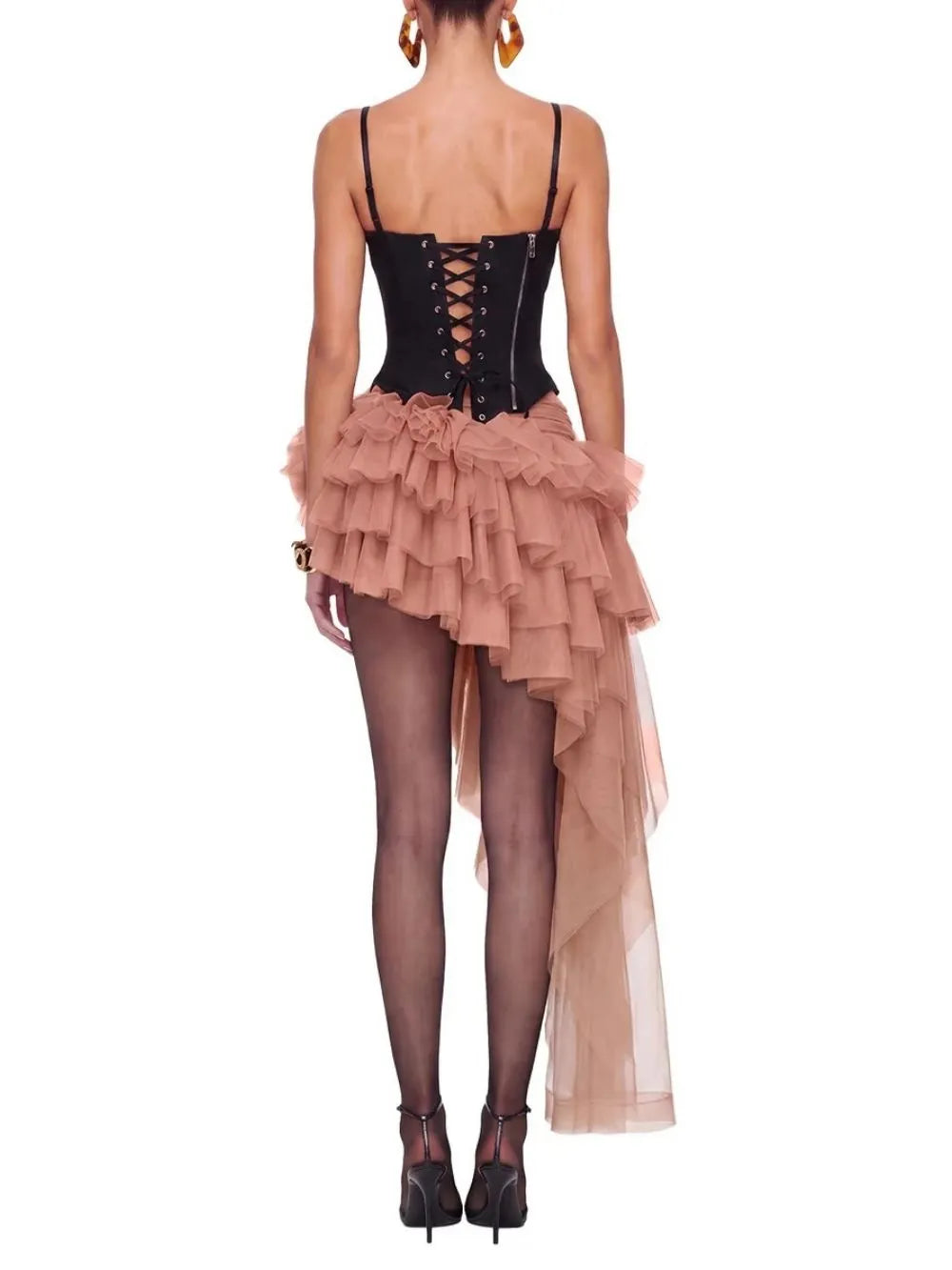 Tyveron Asymmetric Flower Skirt Set In Apricot Flowering Girl