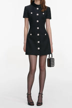 Tabitha Boucle Collared Tweed Mini Dress In Black Flowering Girl