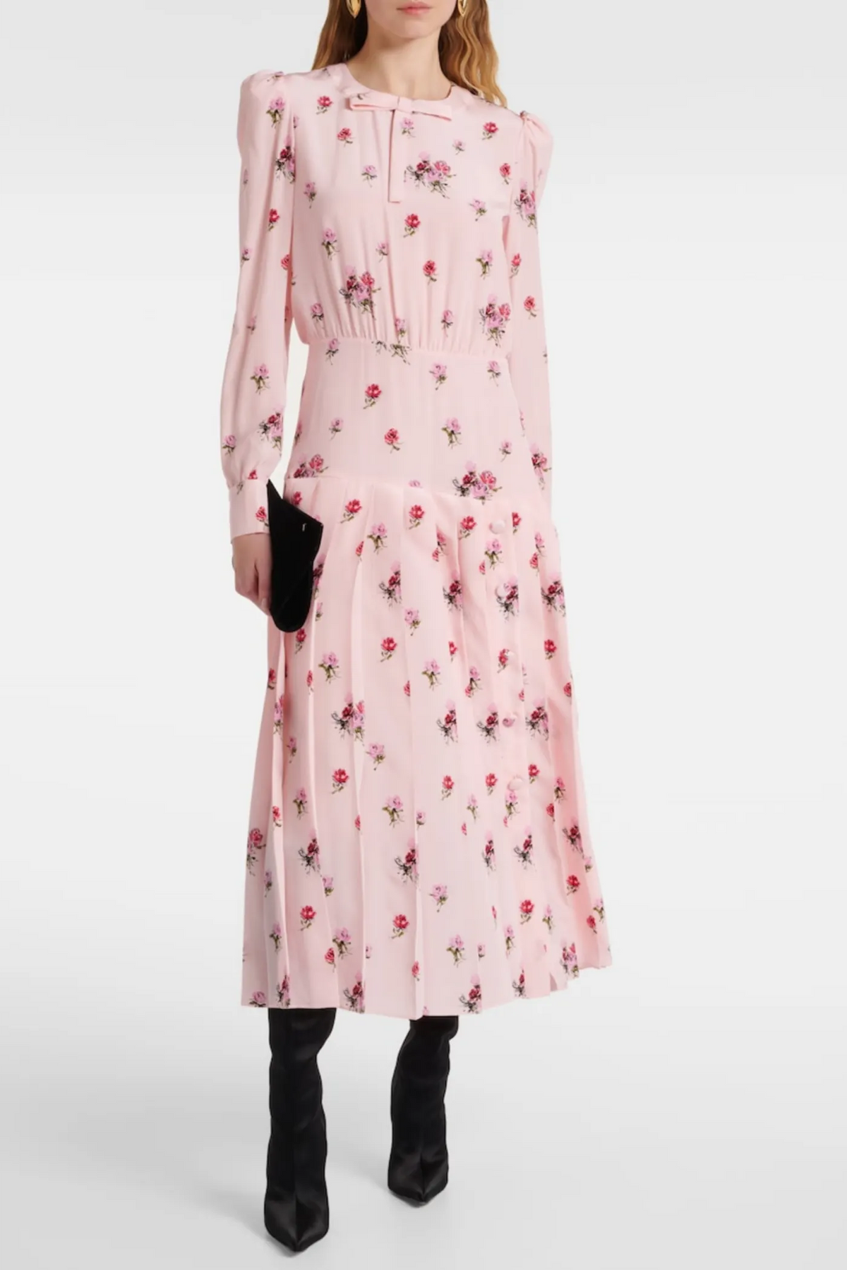 Jutalak Rose Print Pleated Midi Dress Flowering Girl