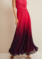 Ombre Pleated Draped Maxi Dress Flowering Girl