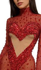 Jandina Red Sequin Diamante Mini Dress Flowering Girl