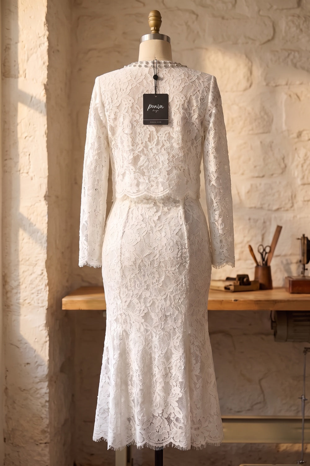 White Floral Corded Lace Two-Piece Skirt Suit Flowering Girl