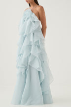 Caysie Halter Floral Ruffle Layered Maxi Dress in Blue Flowering Girl