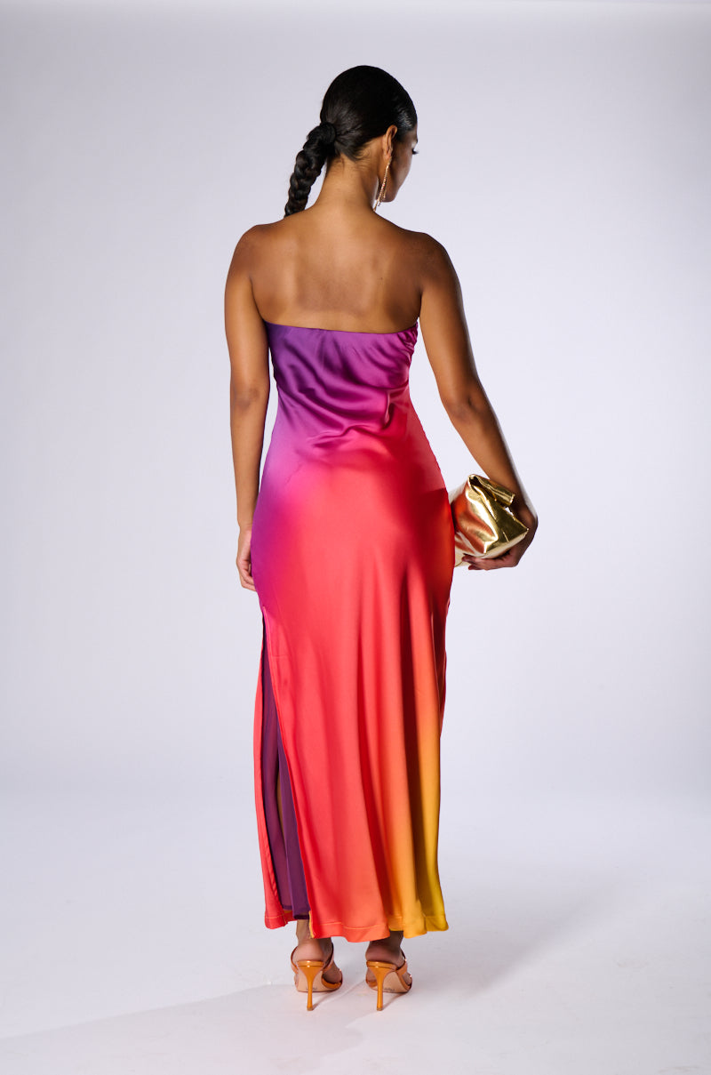 Satin Strapless Maxi Dress Flowering Girl