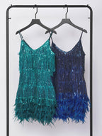 Emerald Tassel Feather Mini Dress Flowering Girl