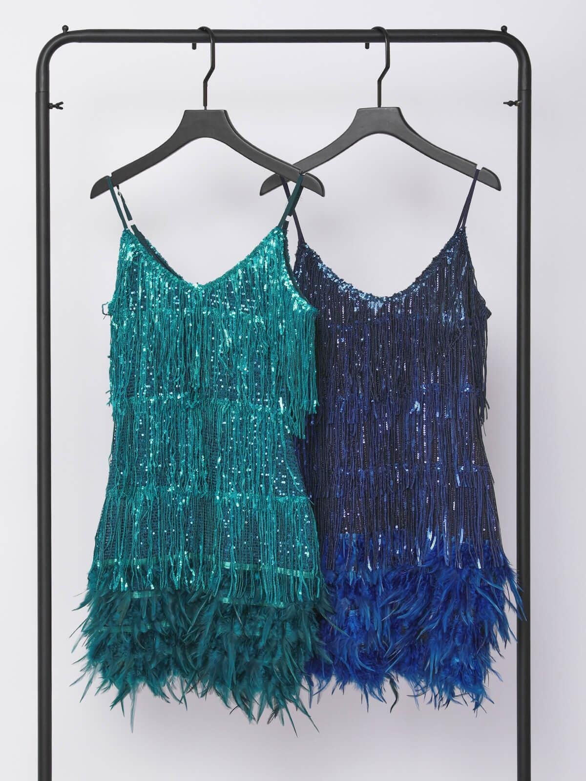 Emerald Tassel Feather Mini Dress Flowering Girl