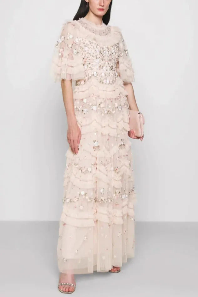 Lalabelle Tulle Floral Gown In Apricot Flowering Girl