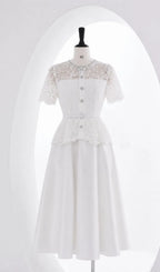 Lashunay Lace Belt Midi Dress Flowering Girl