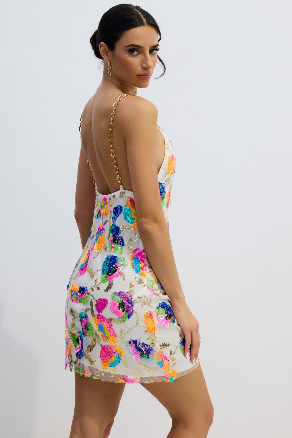 Fanny Embroidered Sequins Backless Mini Dress Flowering Girl