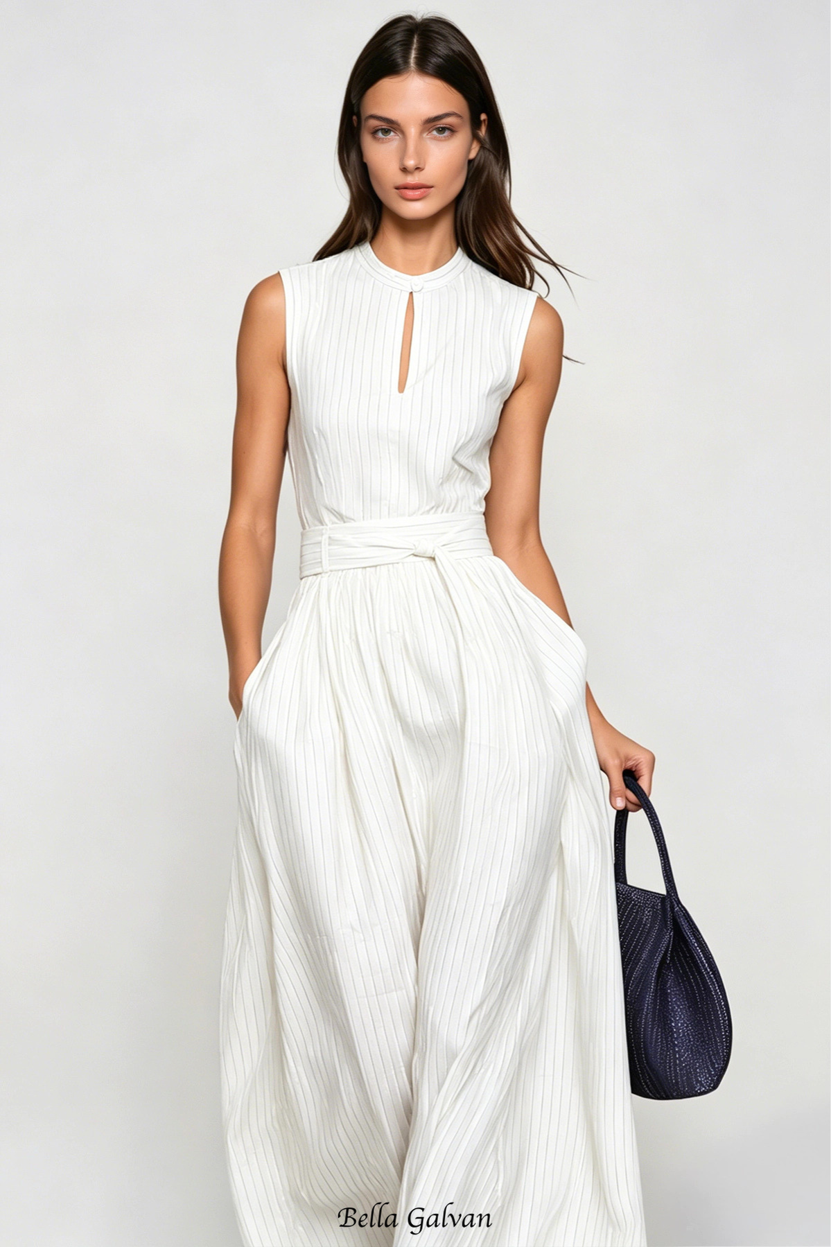 Eufemia Sleeveless Stripe Cutout Jumpsuit - Beige Flowering Girl