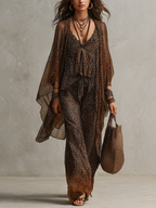 Bohemian Gradient Leopard Print Flowing Robe Three-piece Set Flowering Girl