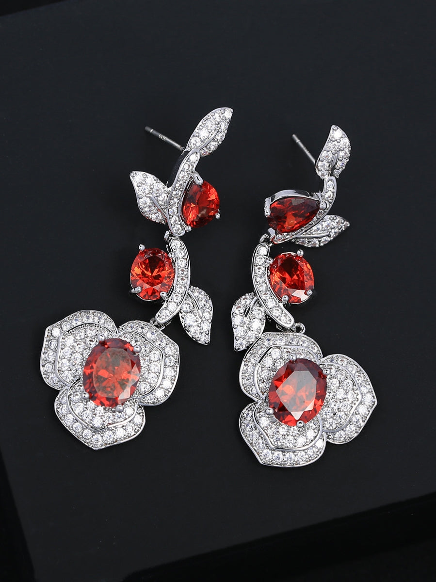 Crystal Flower Drop Earrings Flowering Girl