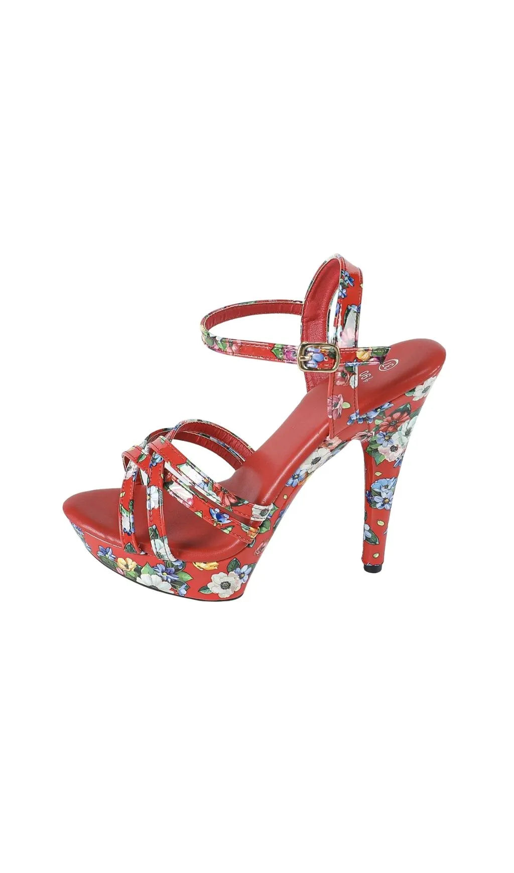 Kynthia Red Floral Printed Heels Flowering Girl
