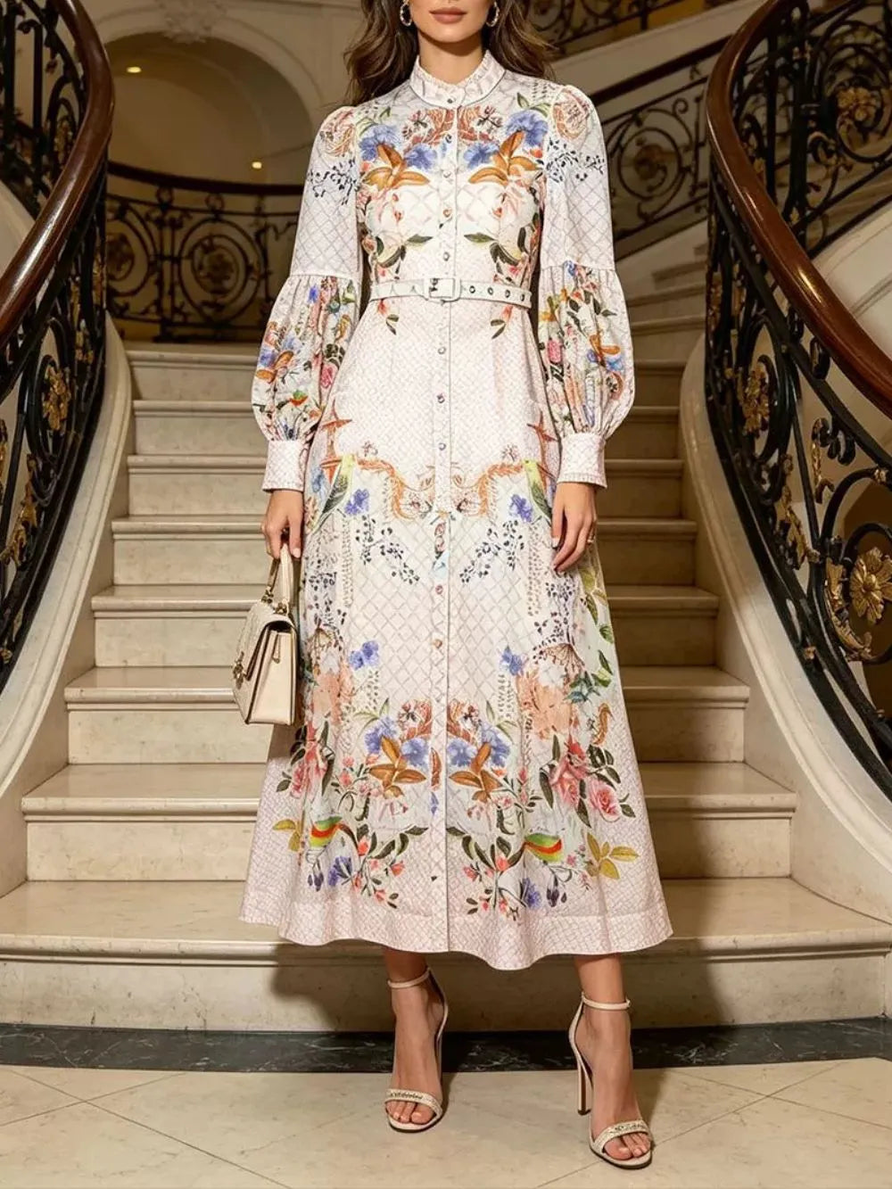 Melissa Printed Long Sleeve Midi Dress Flowering Girl
