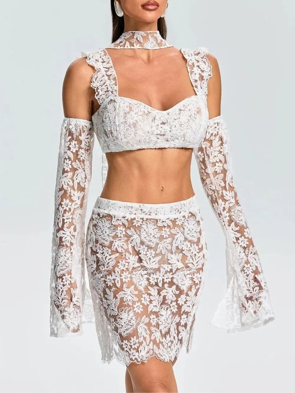 Ezria Scarf Lace Skirt Set Flowering Girl