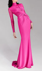 Christa Pink Long Sleeve Draped Gown Flowering Girl