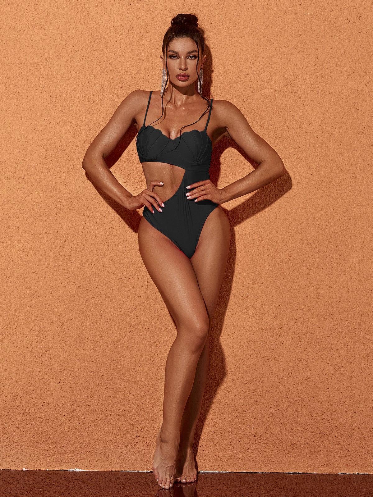Codi Cutout One Piece Swimsuit In Black Flowering Girl
