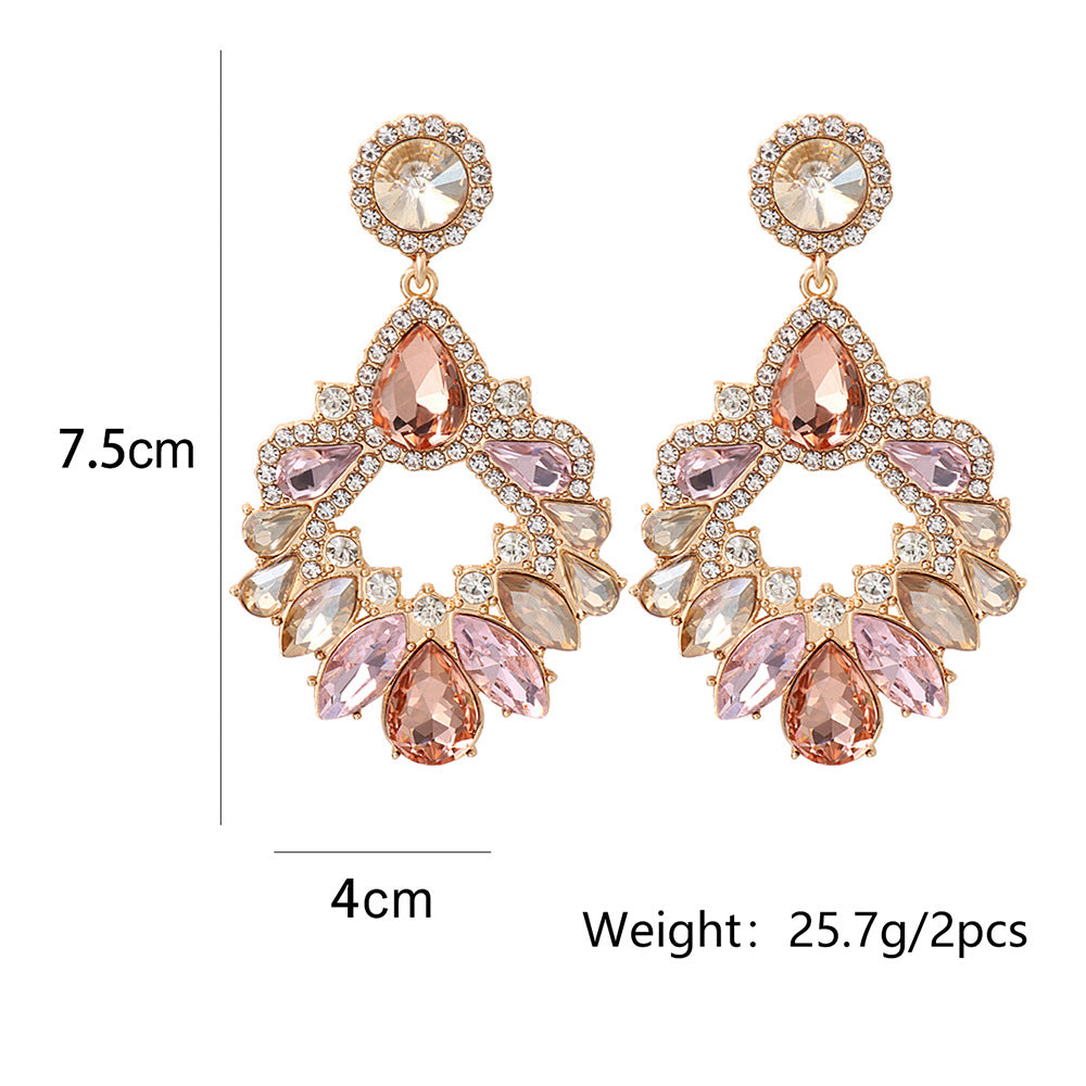 Pink Crystal Chandelier Drop Earrings Flowering Girl