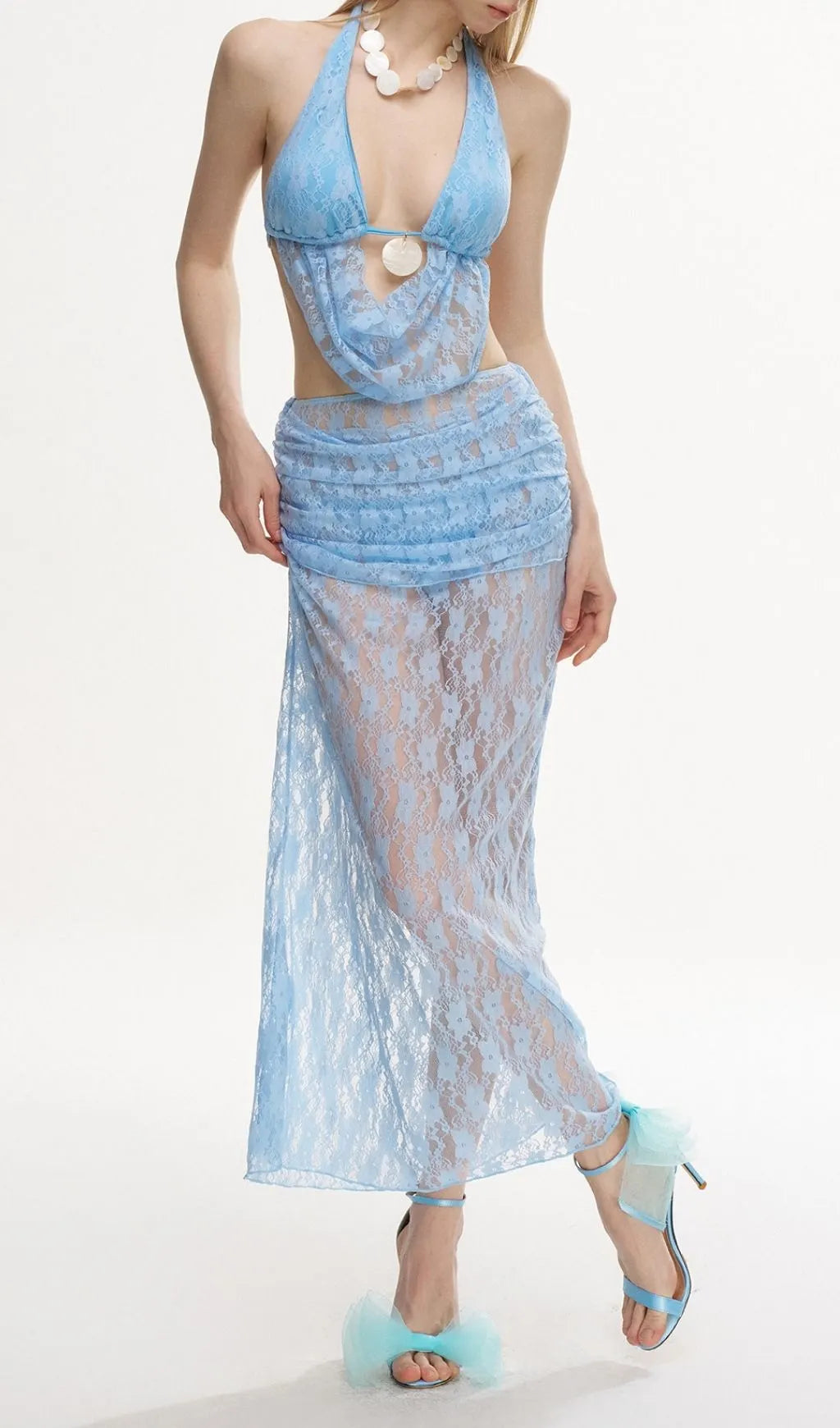 Latiece Blue Lace Three-Piece Swimsuit Flowering Girl