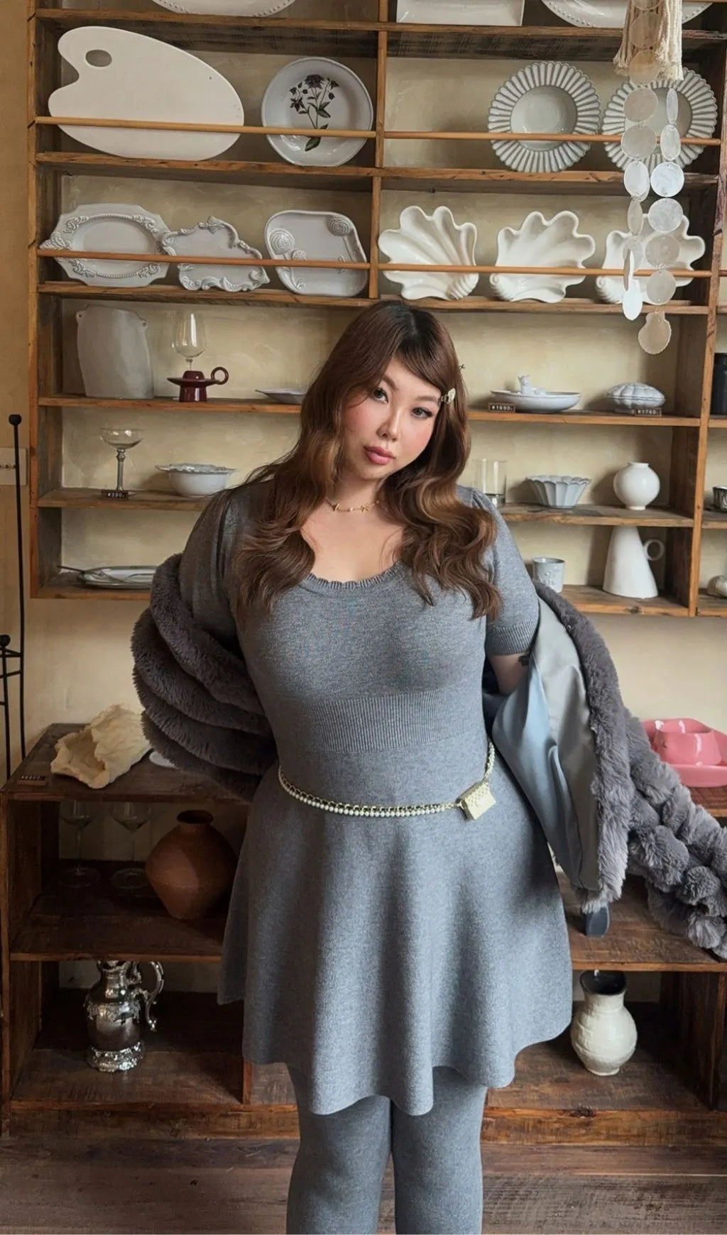 Lael Grey Knit Plus Size Mini Dress Flowering Girl