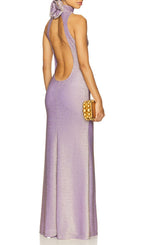 Jaidyn Purple Halter Flower Backless Maxi Dress Flowering Girl