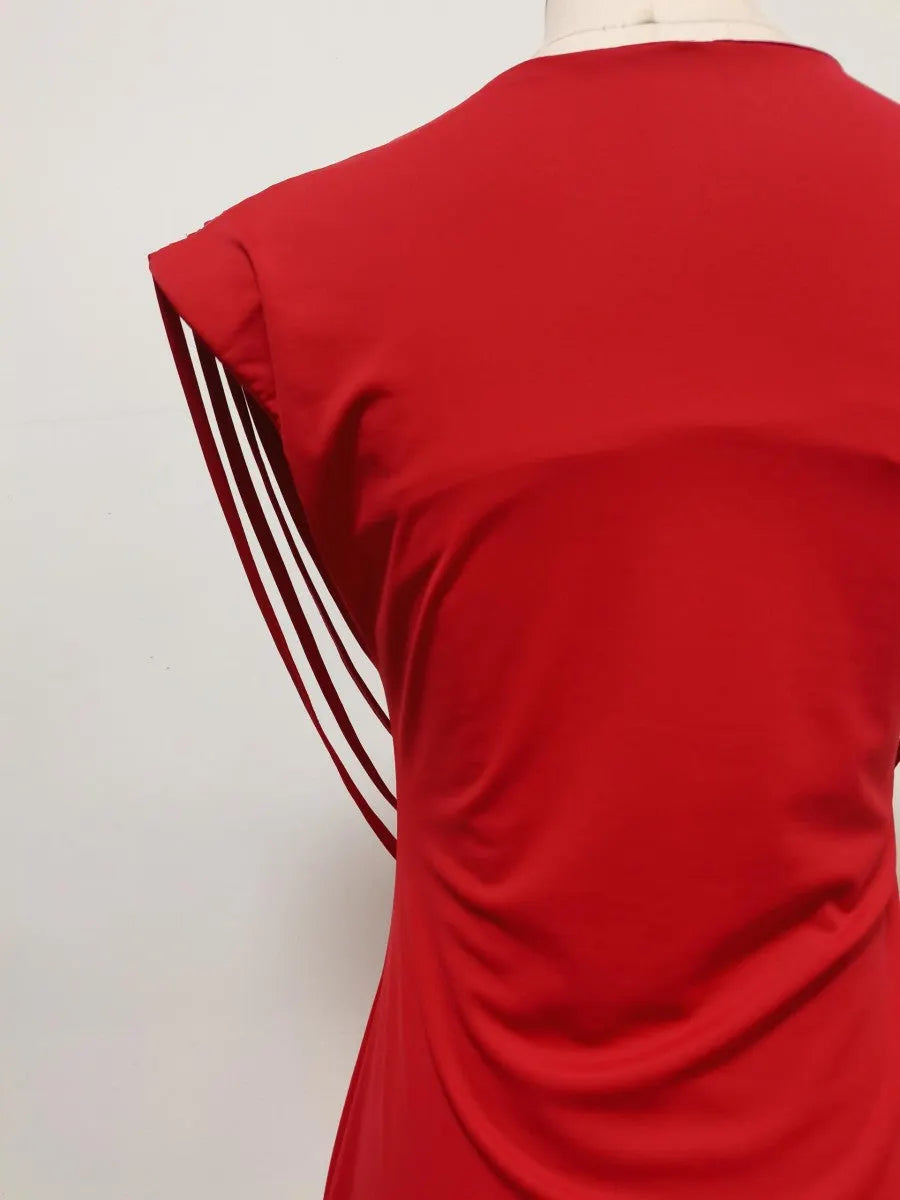 Red Stretch Jersey Or Crepe Fitted Column Dress Flowering Girl