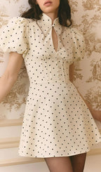 Mock Neck Puff Sleeve Polka Dot Mini Dress Flowering Girl