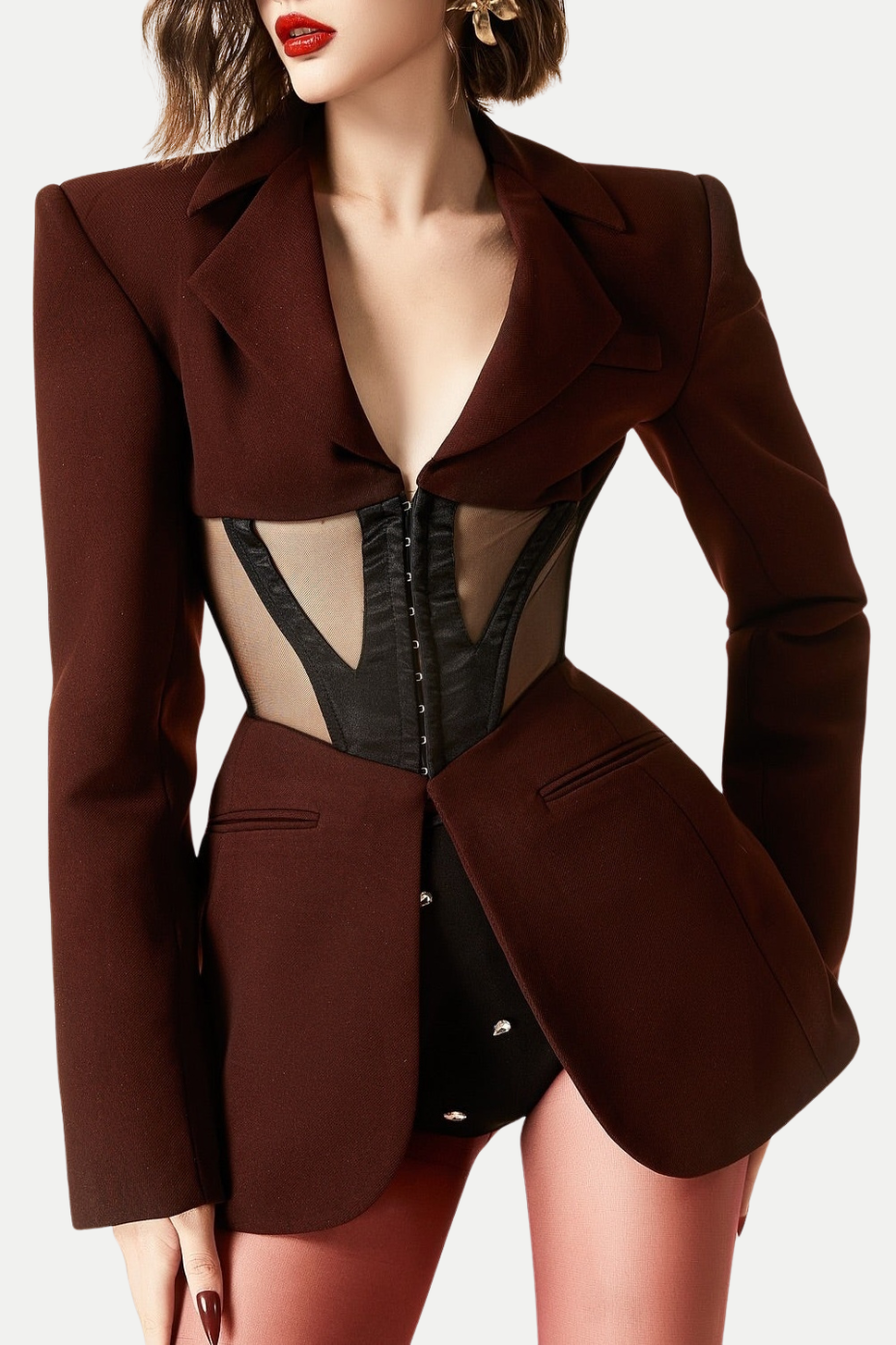 Kamryn Paneled Mesh Blazer - Wine Flowering Girl