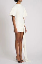 Draped Embellished Mini Dress - White Flowering Girl