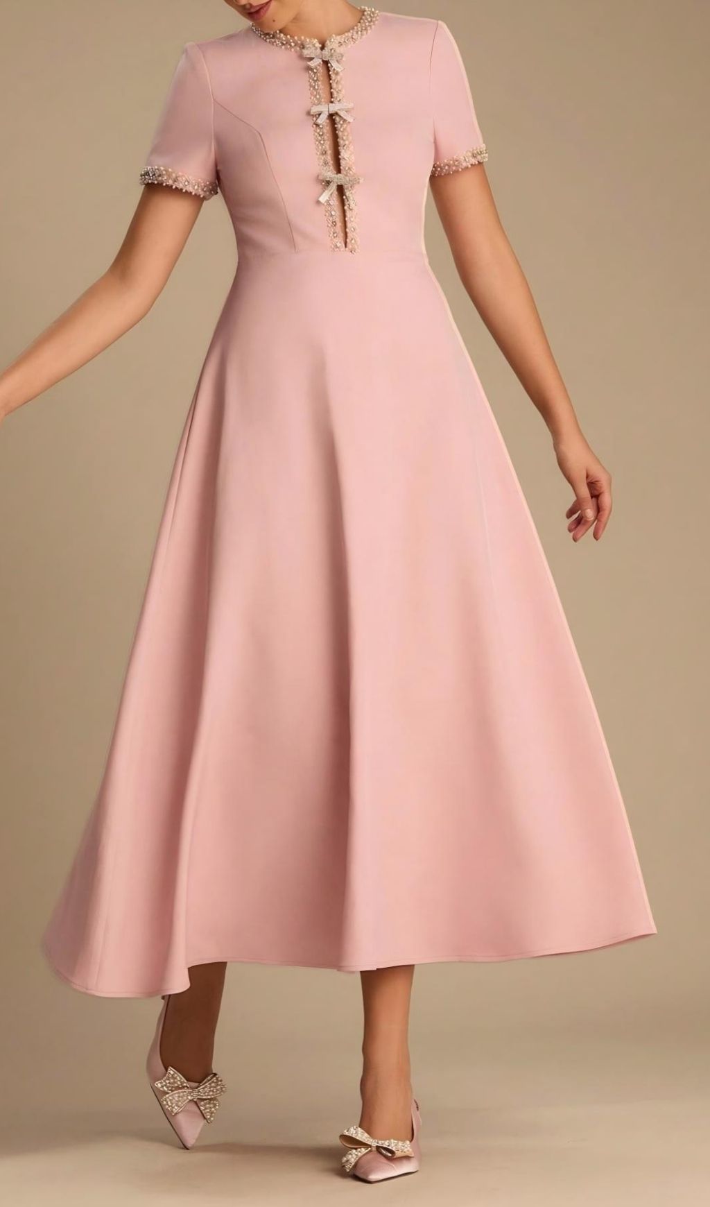 Laney Pink Bow Embellished Midi Dress Flowering Girl