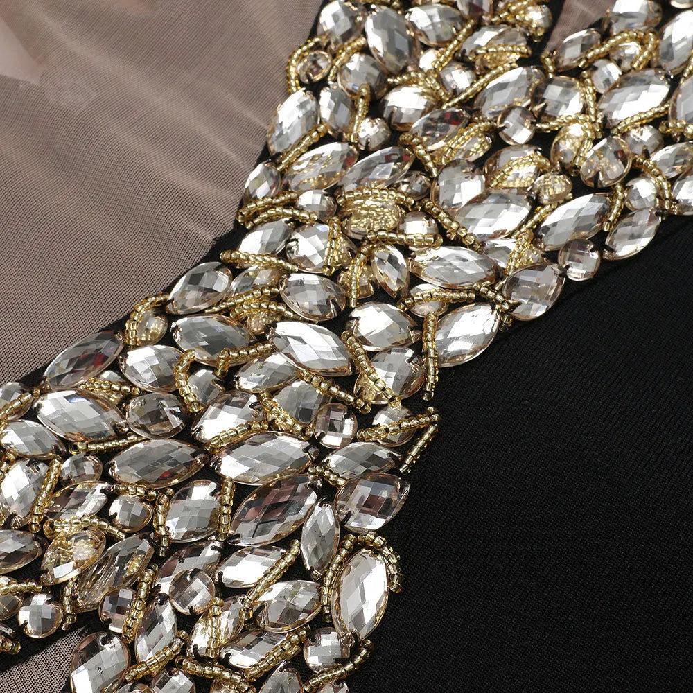 Gold X Beads Embellished Black maxi Dress Flowering Girl