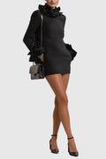Alessandro Ruffle Backless Mini Dress In Black Flowering Girl
