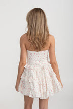 Martha Ruffle Printed Strapless Mini Dress In Pink Flowering Girl