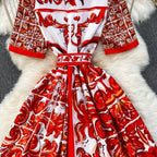 Printed Structured Cotton Or Silk Blend A-Line, Fit-And-Flare Shirt Dress Flowering Girl