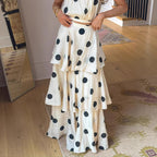 Polka Dot Print Halterneck Sleeveless Top Skirt Set Flowering Girl