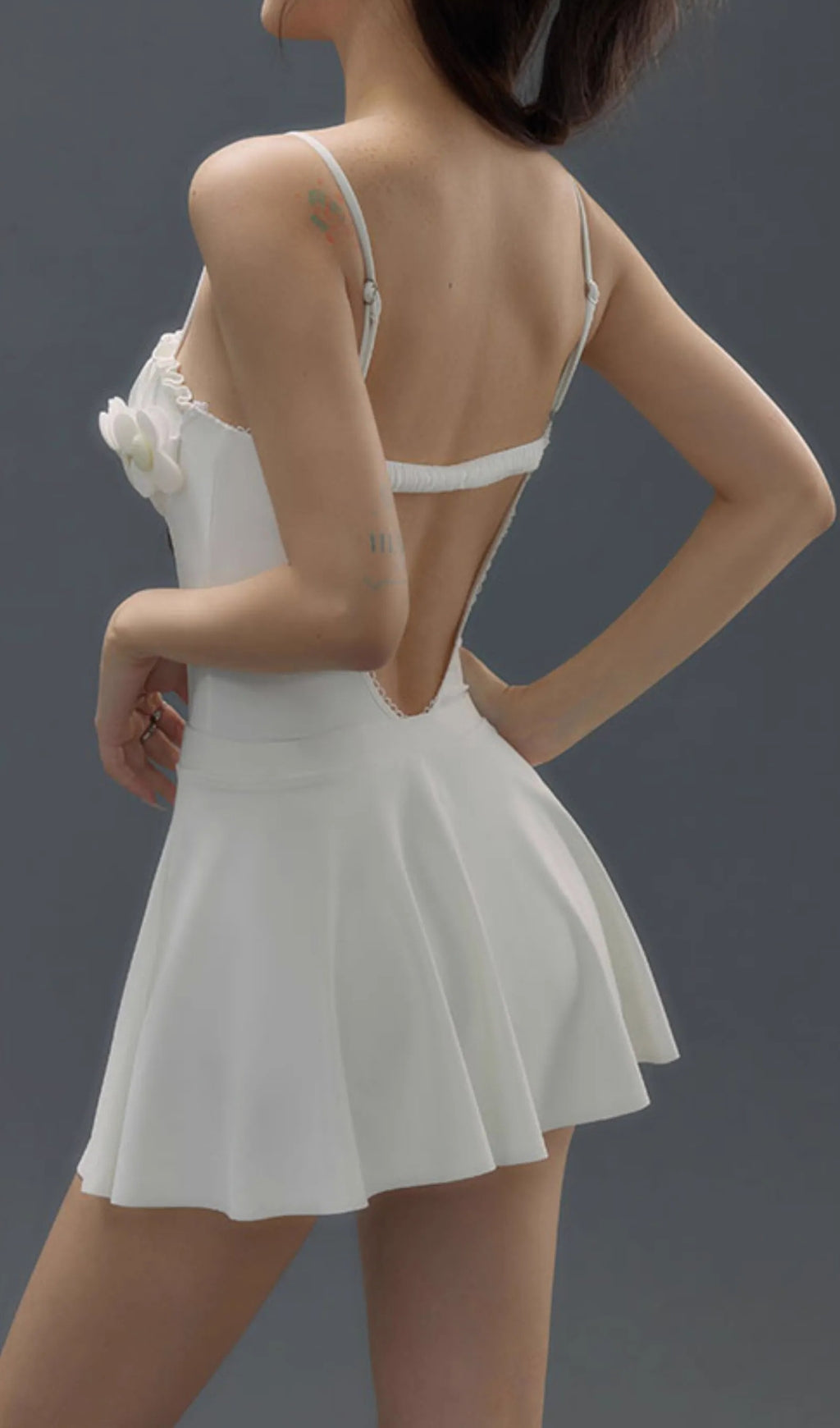 Deance White Flower One-Piece Swimsuit & Skirt Flowering Girl