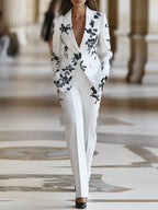 White Floral Printed Pantsuit Set Flowering Girl
