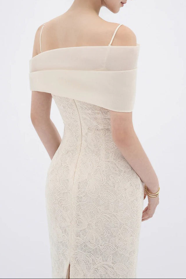 Tiffany Apricot Sheath Off Shoulder Sleeve Lace Maxi Dress Flowering Girl