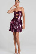 Rose Red Sequins Cut Out Ruffled Mini Dress Flowering Girl