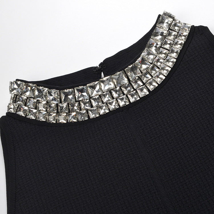 Virginia Pearl Collar Mini Dress In Black Flowering Girl