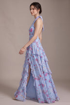 Light Blue Chiffon Fit-And-Flare Gown Flowering Girl