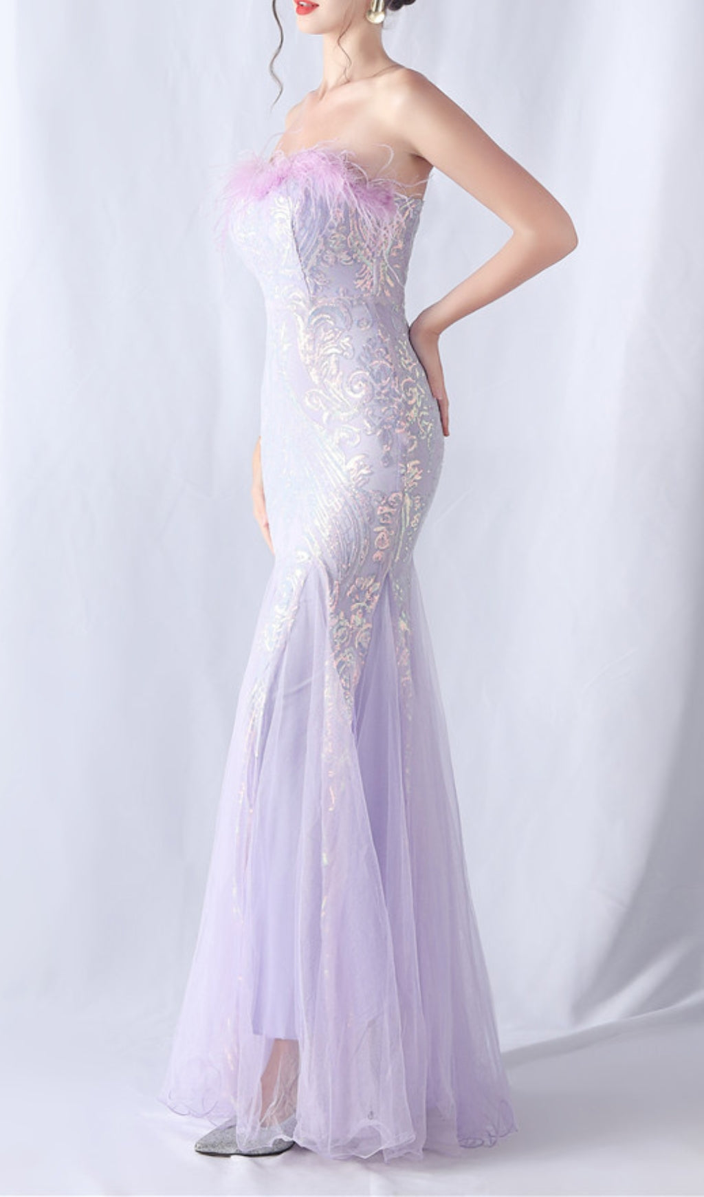 Choire Purple Sequin Feather Maxi Dress Flowering Girl