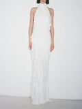 Melba White Halter Maxi Dress Flowering Girl