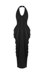Kenza Black Halter Pleated Maxi Dress Flowering Girl