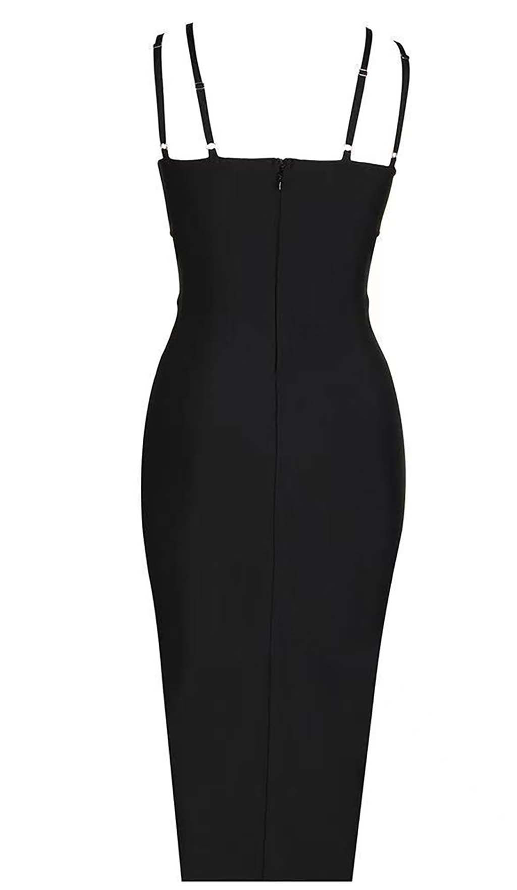 Shell Strap Beading Midi Dress In Black